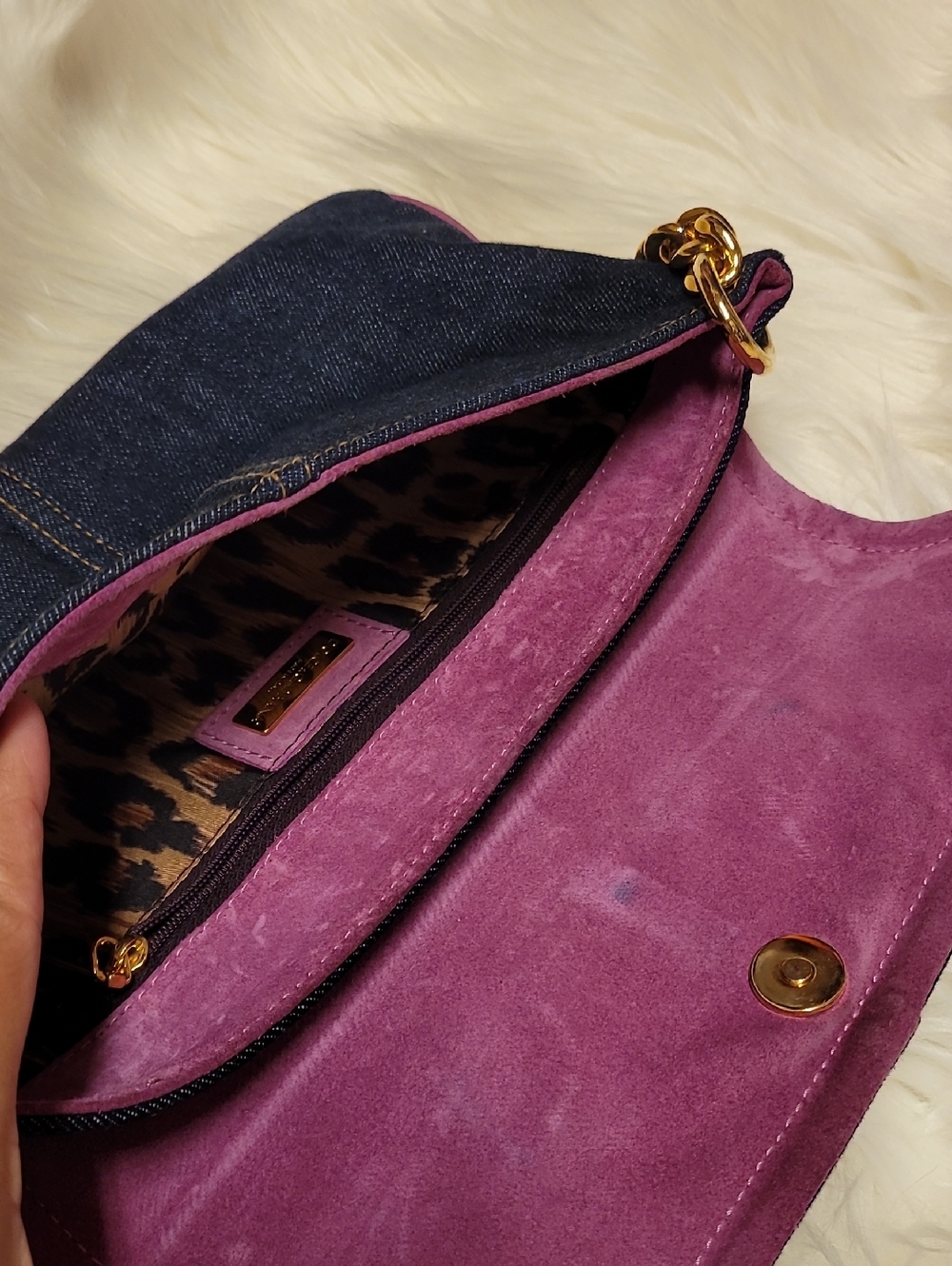 Dolce & Gabbana Navy Denim Clutch with Gold Logo Hardware - Picture 4 of 8